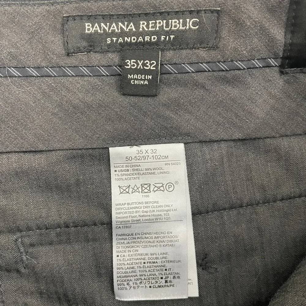 Banana Republic Marzotto Dress Pants Men 35x31 Gray Flat‎ Front Super 120s Wool